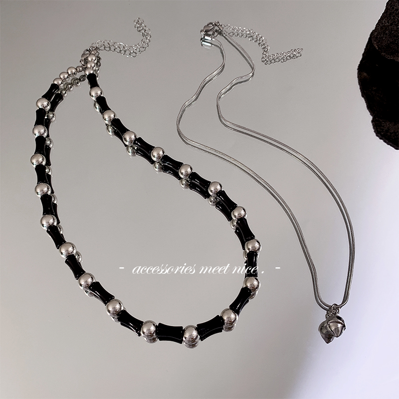 黑色竹节圆球串珠蛇骨链项链
