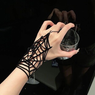 万圣节黑色蜘蛛网手环暗黑系亚文化手套个性夸张小众设计感配饰