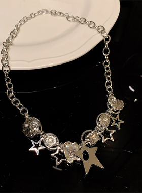 朋克纽扣星星重工项链女