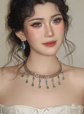 轻奢蓝色锆石水滴项圈