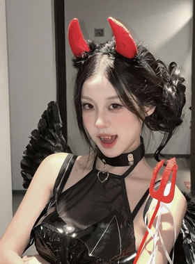 万圣节红色小恶魔牛角毛绒发箍