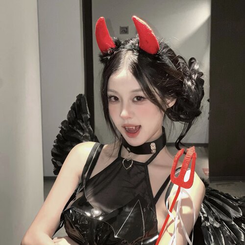 万圣节红色小恶魔牛角毛绒发箍