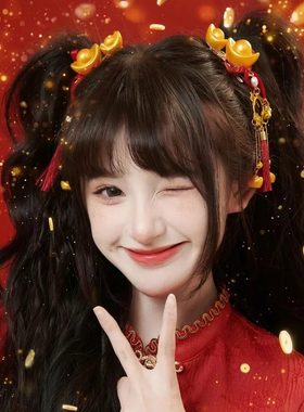 新中式元宝红色流苏发夹女复古国风新年cos小财神头饰女汉服发饰