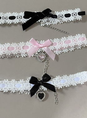 甜酷辣妹蕾丝爱心蝴蝶结项圈