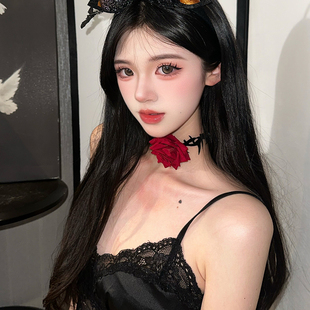 复古荆棘玫瑰花项圈女可调节绑带腕花hoker黑暗系项链性感颈带