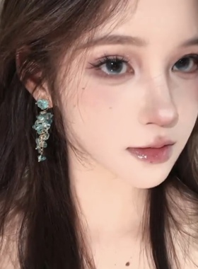 夏日海洋蓝色碎石串珠耳环女