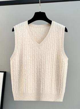 v领叠穿100%全羊毛针织马甲背心女2025年春季新款宽松毛衣外搭