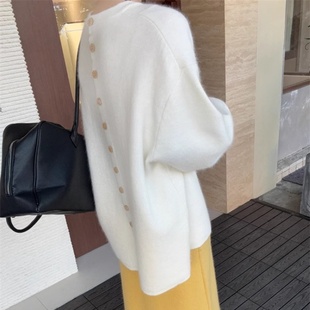 高级感新年红色毛衣女秋冬设计感小众慵懒中场款羊毛衫针织外套