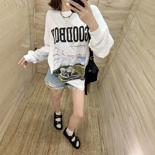 宽松bf风休闲长袖 上衣 新款 街头潮牌设计感小众网红T恤女2026夏季