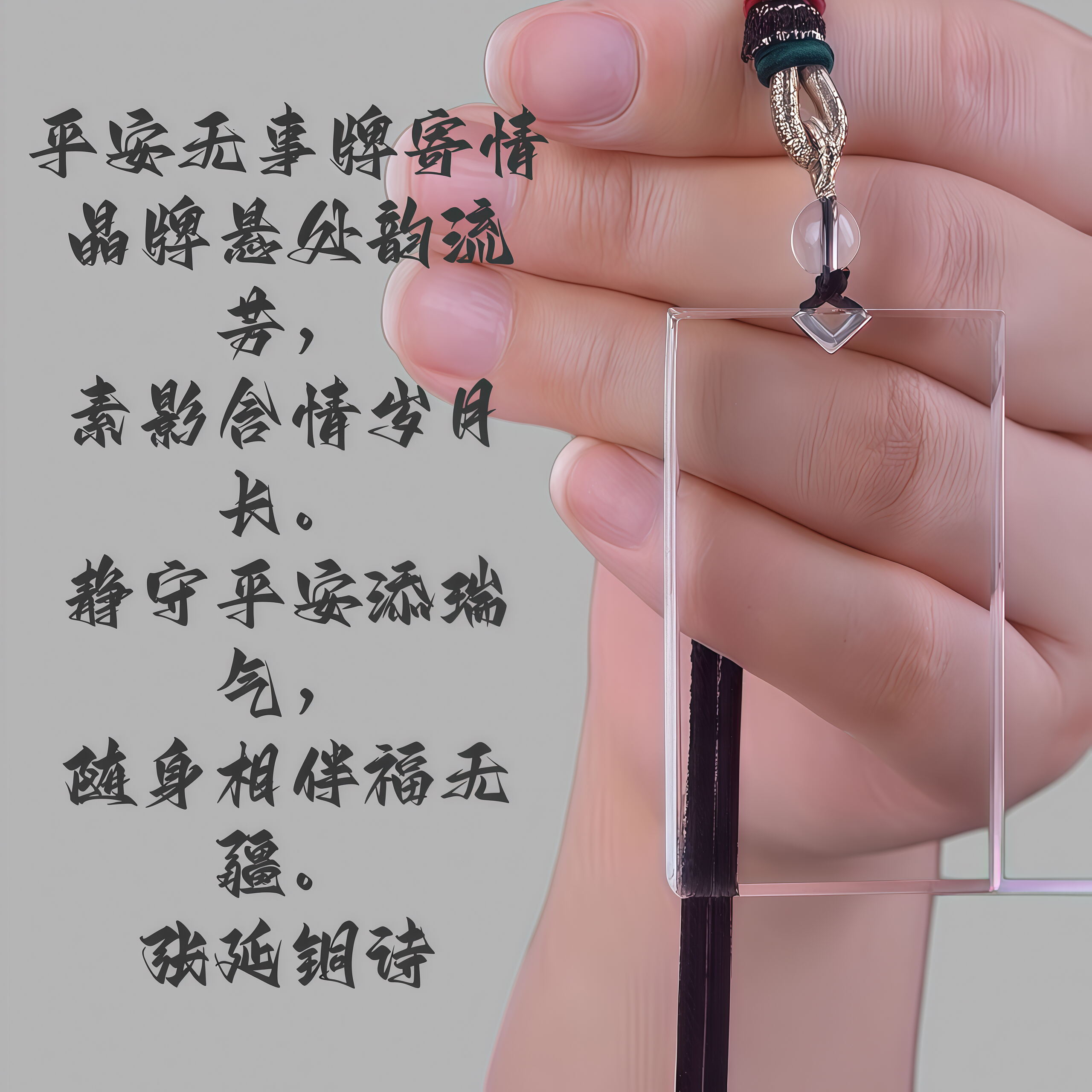 天然白水晶平安无事牌吊坠男女款项链挂件