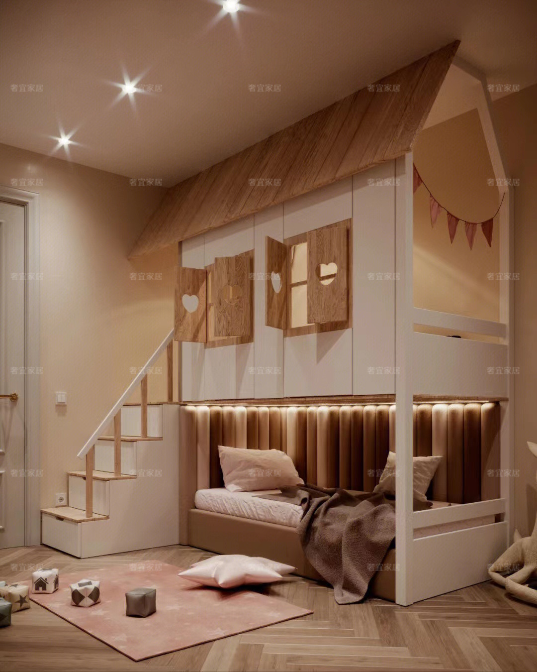 美式桦木提柜滑梯树屋