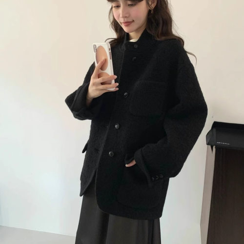 素媗韩国egg立领羊毛外套2025秋冬新款高端骆驼绒双面羊绒大衣女