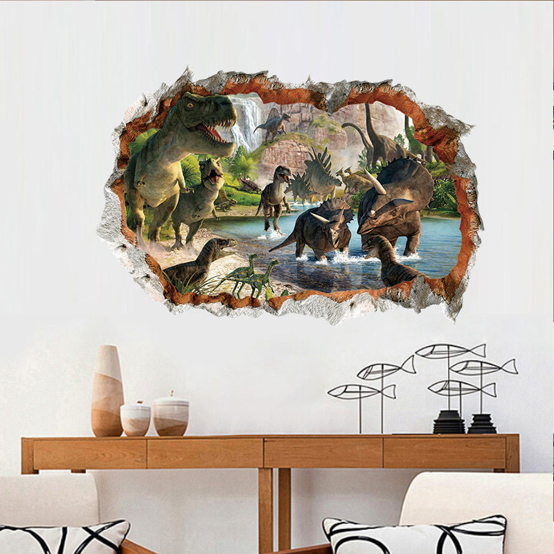 恐龙贴纸侏罗纪世界海报墙贴画3d立体特效墙壁画客厅房间装饰贴饰