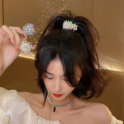韩国新款鲨鱼夹珍珠水钻高马尾抓夹固定神器发夹夹子头饰发卡批发