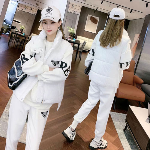 纯棉卫衣马甲三件套棉健身跑步服