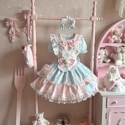 【全款现货】甜茶少女lolita甜茶喵短袖op连衣裙蓬蓬裙宴会裙子