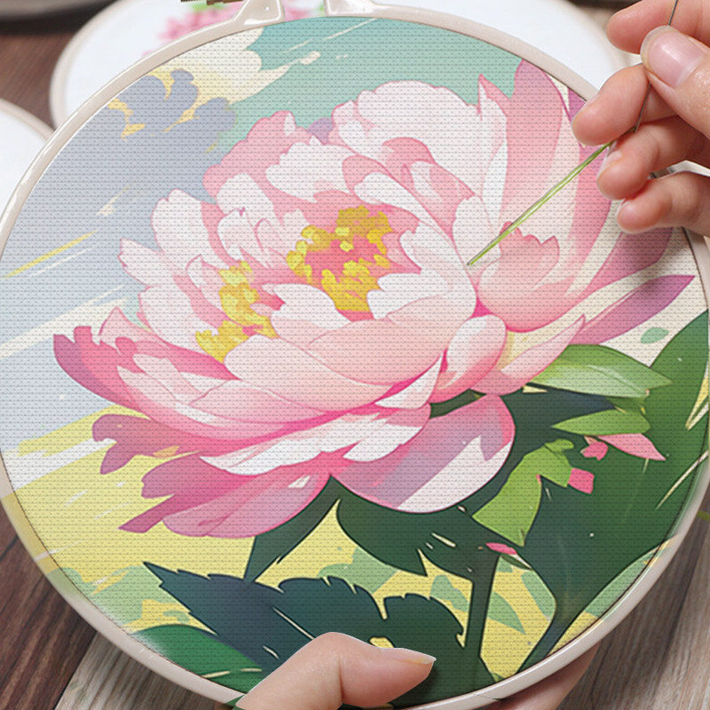 牡丹花卉十字绣2024新款线绣客厅自己手工diy简单小件刺绣高级感
