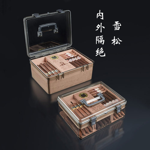 灰吧/HUIBA雪茄保湿盒雪松木醇化醒茄便携箱密封雪茄盒