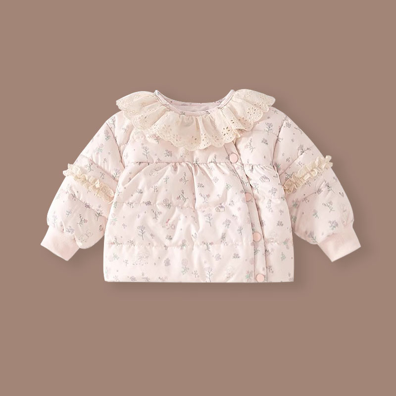 儿童轻薄羽绒服秋冬季女宝宝娃娃领甜美碎花90白鸭绒短款外套冬装