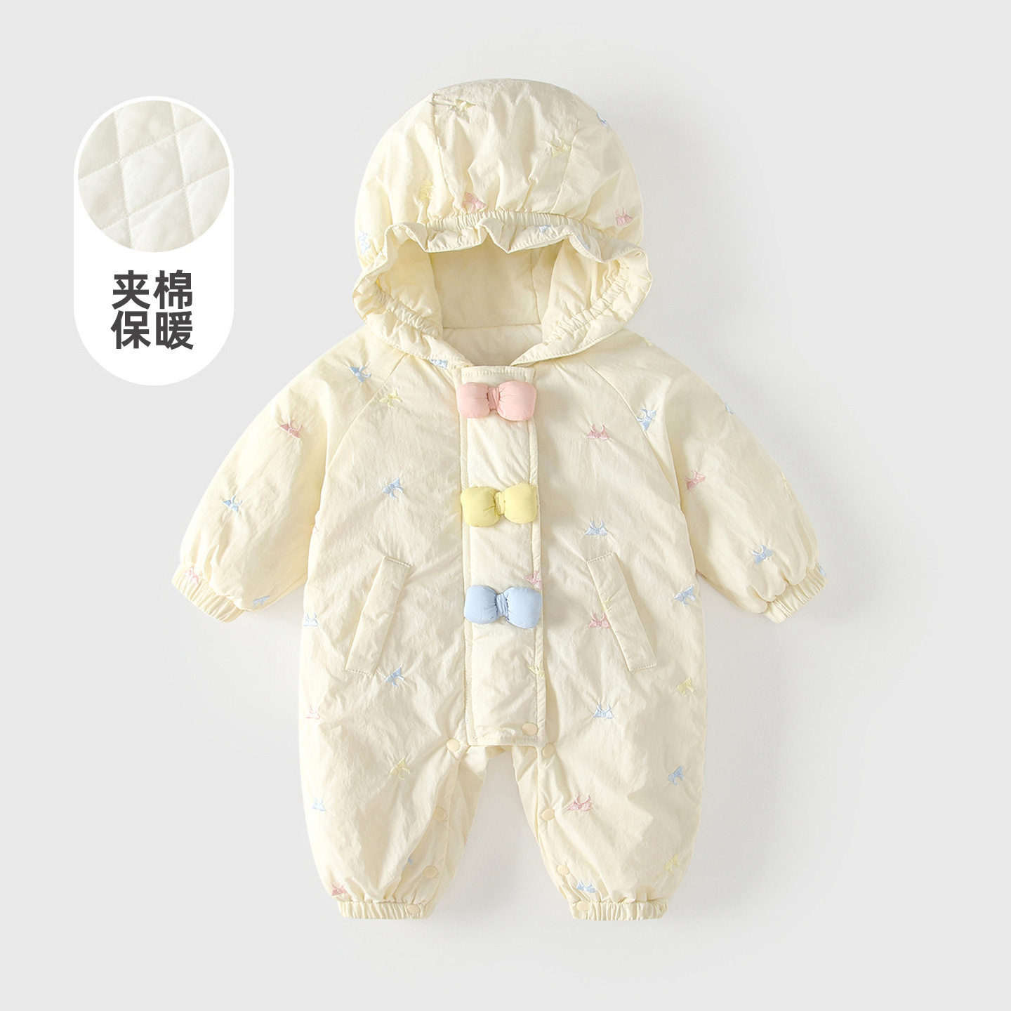 婴儿连帽连体衣秋冬装薄棉女宝宝洋气甜美公主哈衣满月百日宴外套