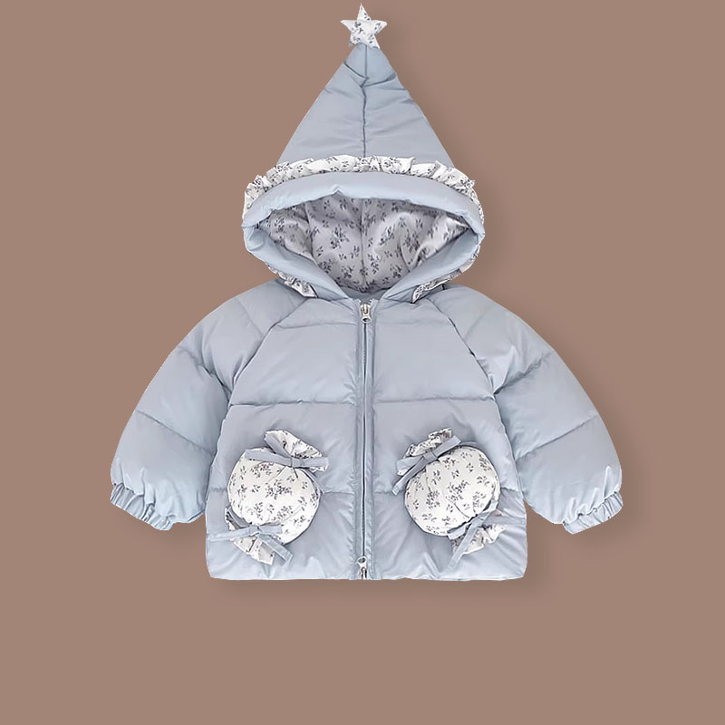 儿童羽绒服冬季女宝宝蓝色90白鸭绒加厚保暖短款外套女童冬装棉袄