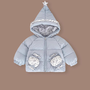 儿童羽绒服冬季女宝宝蓝色90白鸭绒加厚保暖短款外套女童冬装棉袄