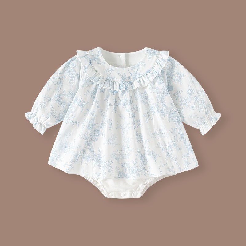 婴儿衣服春秋女宝宝公主包屁衣蓝色哈衣满月百天周岁礼服公主裙夏