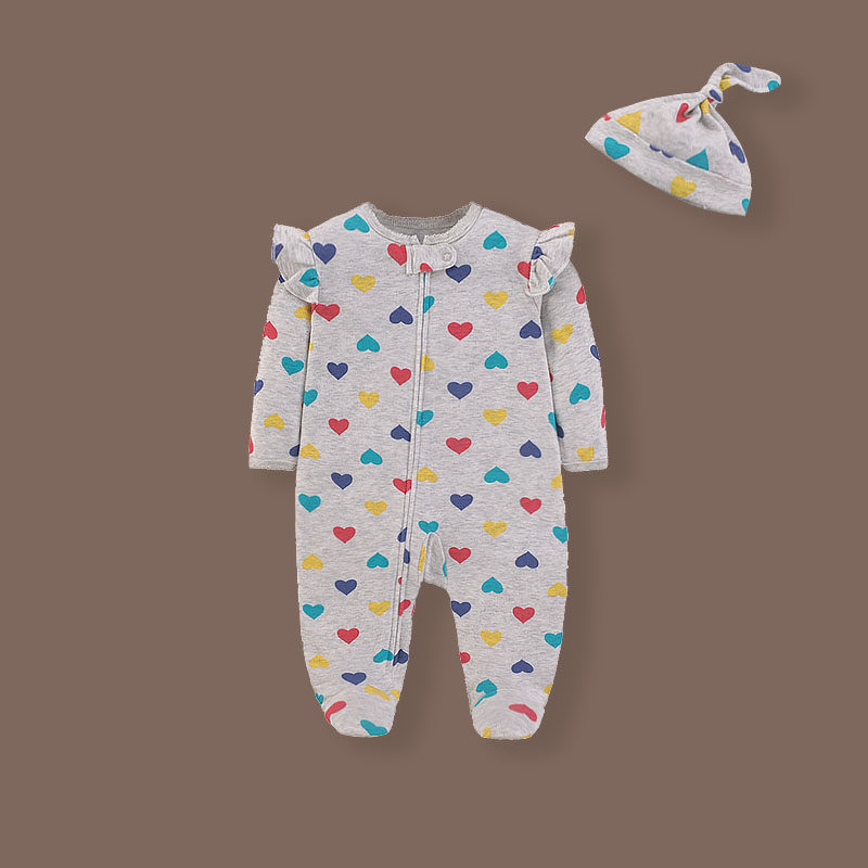 新生儿衣服春秋婴儿连体衣女宝宝满月纯棉拉链长袖包脚爬服带帽