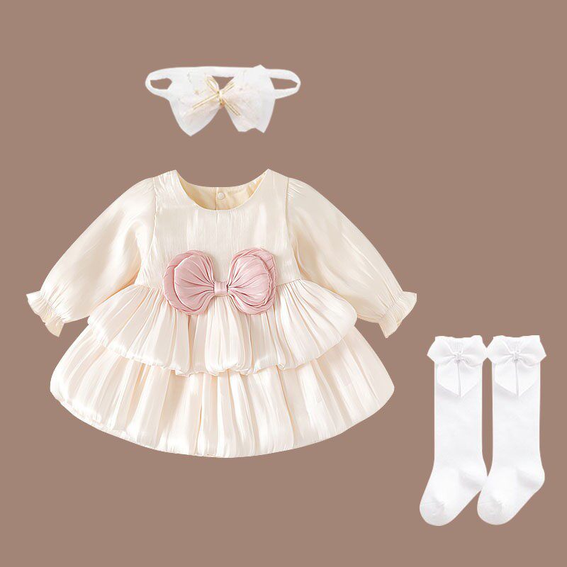 婴儿衣服春秋装女宝宝公主裙满月百天周岁礼服裙网纱蓬蓬生日裙子