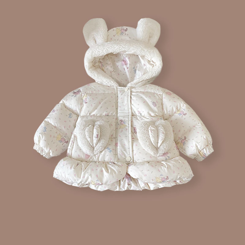 儿童羽绒服冬季加厚宝宝碎花中长款保暖羽绒外套女童冬装90白鸭绒