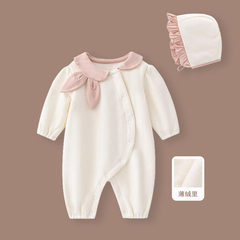 春秋女宝宝兔耳朵翻领连体衣