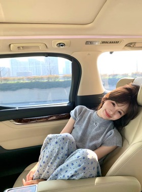 气质灰色半高领针织短袖+灰色花花阔腿卫裤晕晕自留2024秋季新款