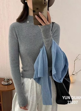 韩版羊毛半高领针织打底衫女冬百搭修身显瘦毛衣内搭上衣2024新款