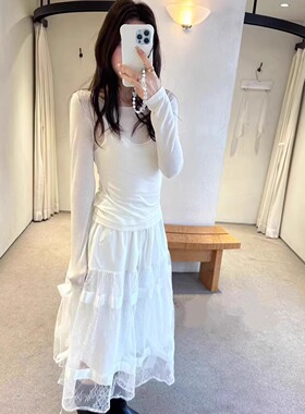 显瘦小心机！小特别！蝴蝶结洋气蕾丝拼接蝴蝶结半身裙新款