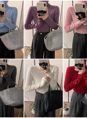 美丽诺100%羊毛 高领打底衫女冬季新款修身弹力内搭针织衫薄毛衣