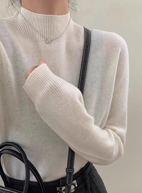 全羊毛冬半高领针织衫 纯色温柔风柔软亲肤内搭毛衣立领打底衫女