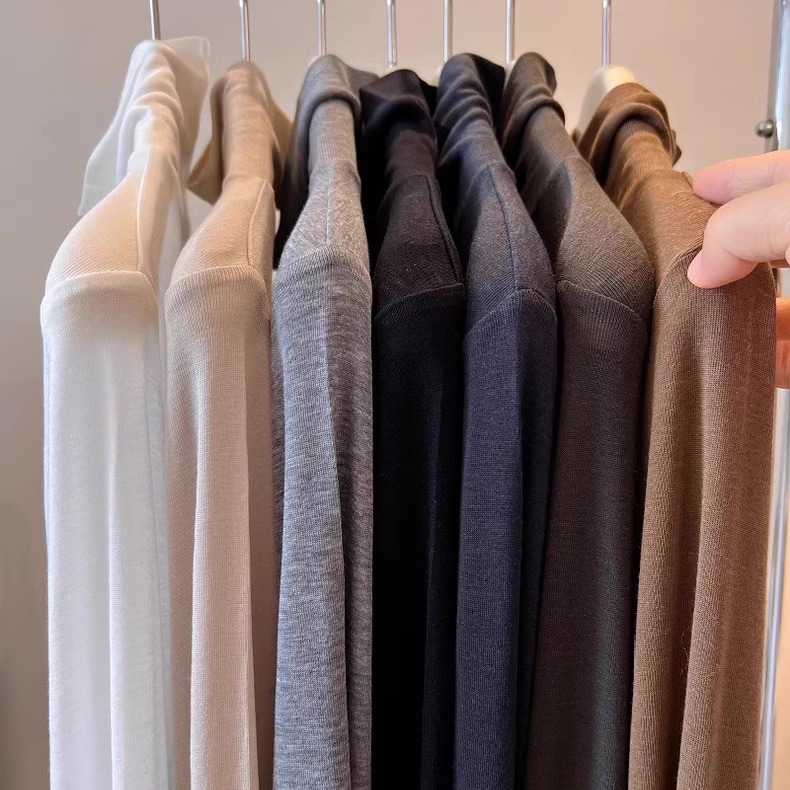 冬天丝面膜长袖T薄款高领打底衫