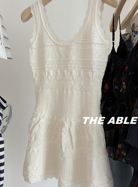 CHAN WEEK 正版 清纯小白花 纯欲风白色镂空针织背心收腰连衣裙女