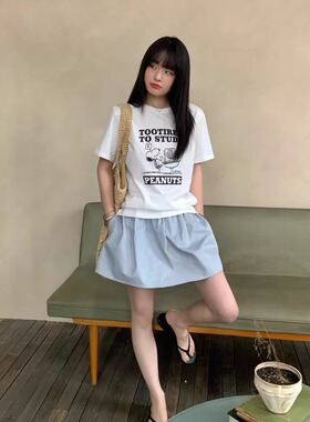 PEARL 韩国东大门同款 卡通印花复古做旧款简约百搭短袖T恤