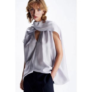 瑞典小众品牌节日胶囊系列女装垂褶披风上衣衬衫