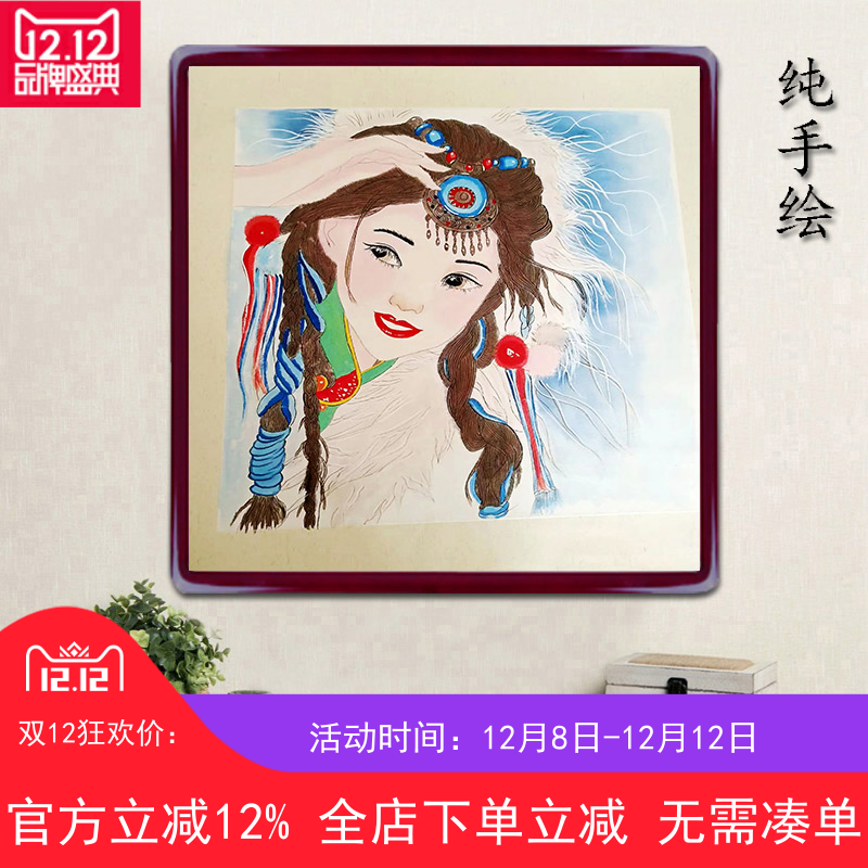 国画人物画花鸟小品斗方纯手绘中式真迹客厅卧室玄关装饰画水墨画