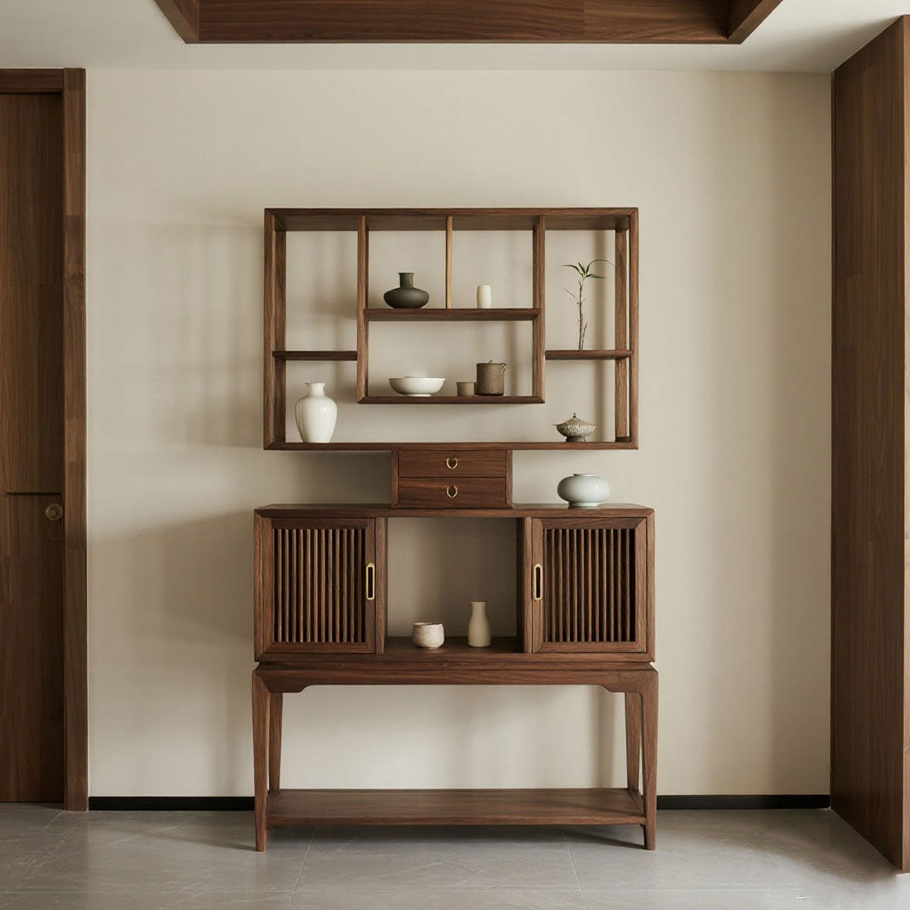 宋氏美学黑胡桃实木茶室博古架