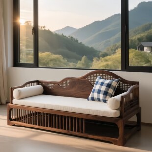 宋式 黑胡桃实木沙发家用办公禅意客厅沙发贵妃罗汉床沙发 美学新款