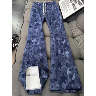 子宽松垂感运动裤 藏青色美式 秋冬潮流撞色休闲裤 男款 星星弯刀卫裤