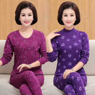线衣线裤 套装 全棉中老年女士纯棉妈妈保暖内衣老人棉毛衫 秋衣秋裤