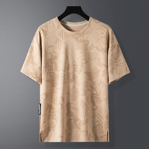 新疆棉270g重磅提花潮流百搭上衣夏季2023年特大码小众短袖T恤男