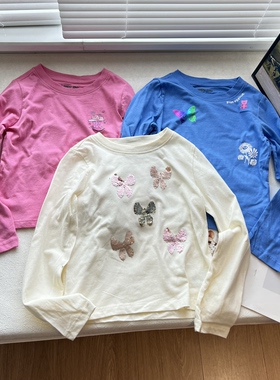 出口 新款儿童长袖女童女孩中大童圆领上衣T恤 100-170