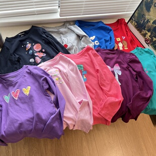 出口 新款儿童长袖女童女孩中大童圆领上衣T恤 100-170