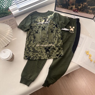 新款 夏装男童卡通短袖休闲男孩 睡衣 居家套装100-140