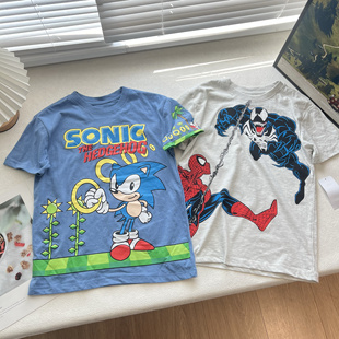 12B卡通夏季新款童装儿童 轻薄男童中大童短袖T恤 120-170